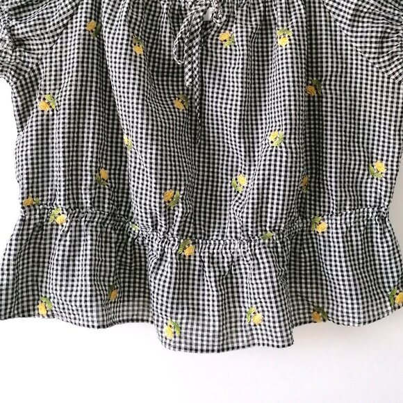 Forever 21 Womens Black White Gingham Off-Shoulder Embroidered Crop Top Size 2X - Picture 3 of 8